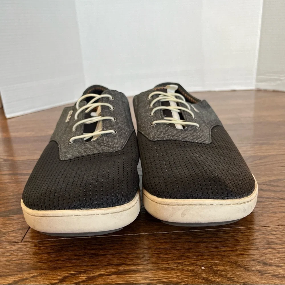 OluKai Men's No Tie Boat Shoes Nohea Moku Dark Shadow Blue Gray size 12 VGUC
